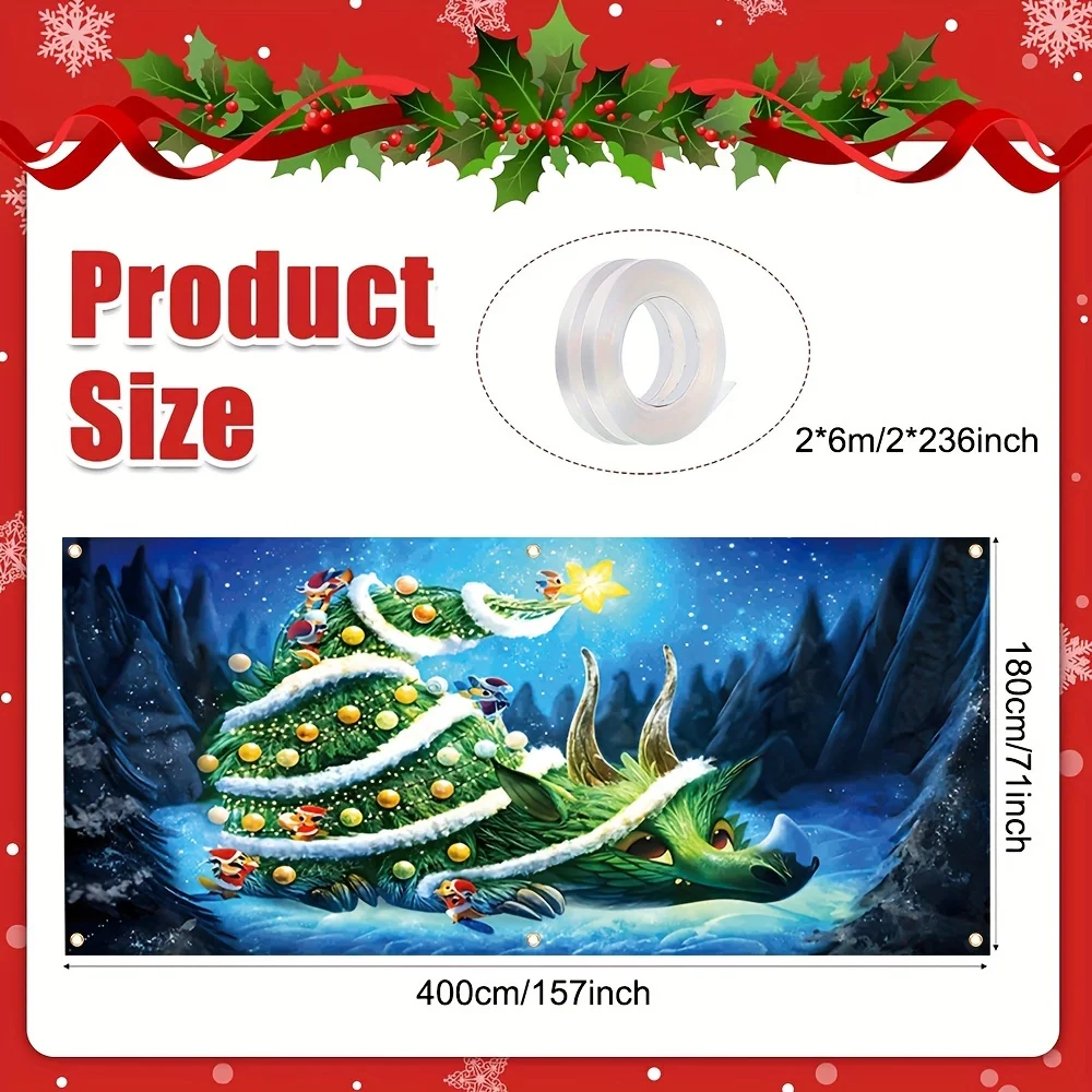 2D дверной флаг: 1 флаг с крышкой для рождественских гаражных ворот, универсальный дизайн дракона и рождественской елки для праздников