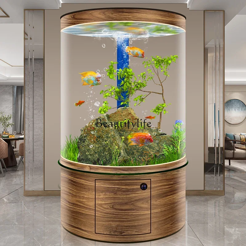 05-*Bottom filter cylindrical fish tank  floor-to-ceiling full barrel ecological no-change aquarium box glass goldfish tank