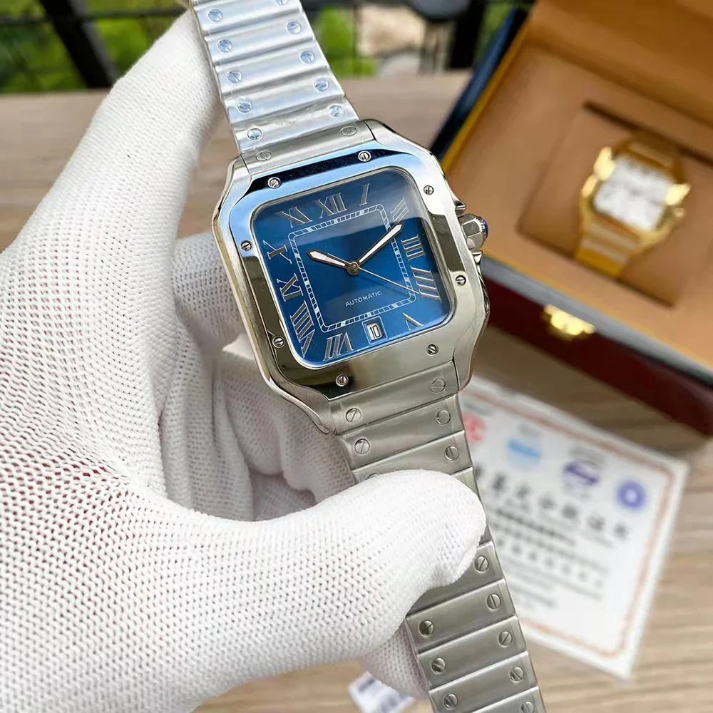 Orologi da polso di marca calda uomo donna amante 39mm 34mm quadrato meccanico automatico cinturino in acciaio di buona qualità orologio di lusso CT39