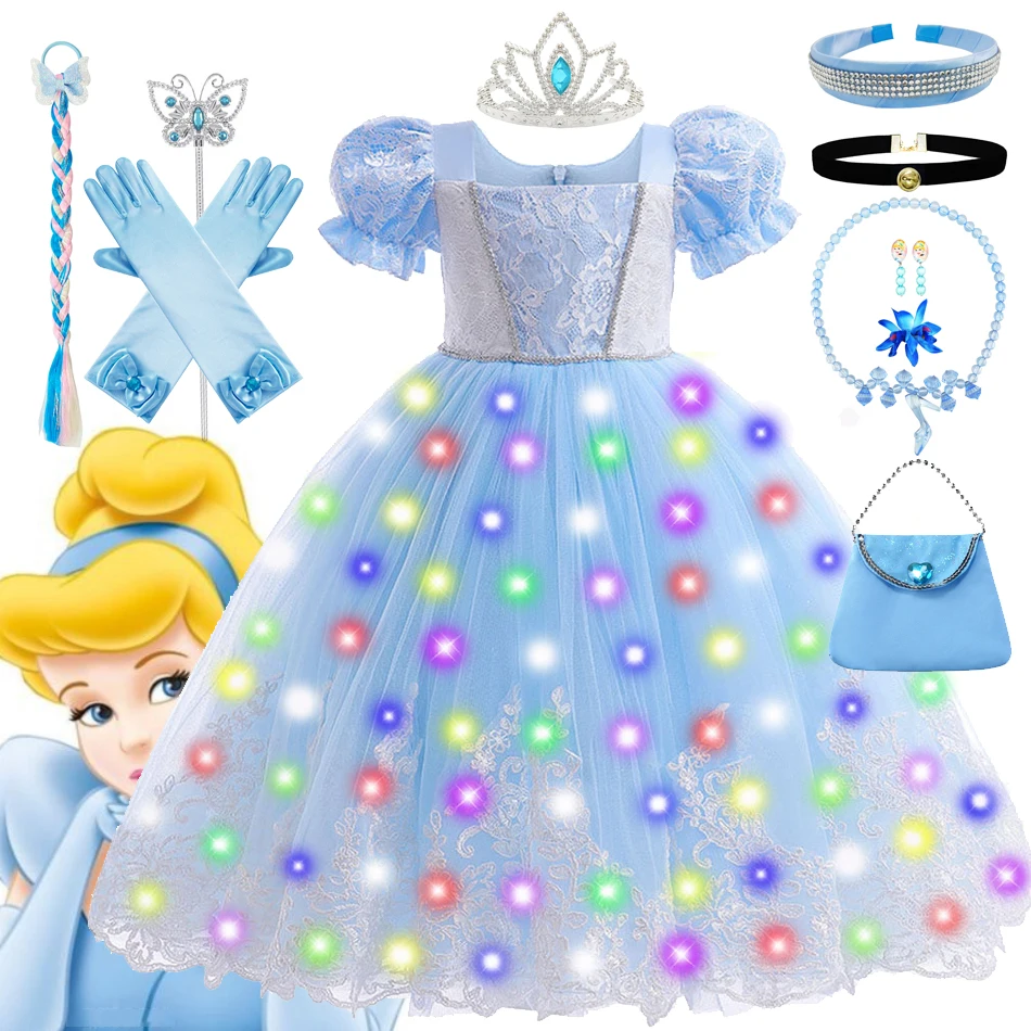 

Fantasy Cinderella Dress Girls Fairy Kids Carnival Princess Party Masquerade Performance Costume Toddler LED Light Infant Gowns