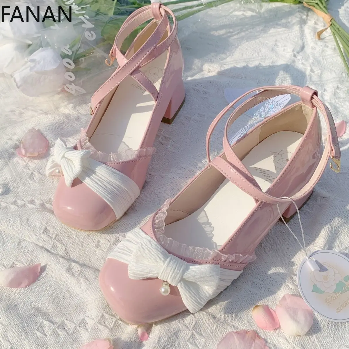 

Lolita Mary Jane Shoes Mid Heel Pumps Bow Pearl Elegant Platform Sandals Princess Elegant Pink Summer Shoes Original