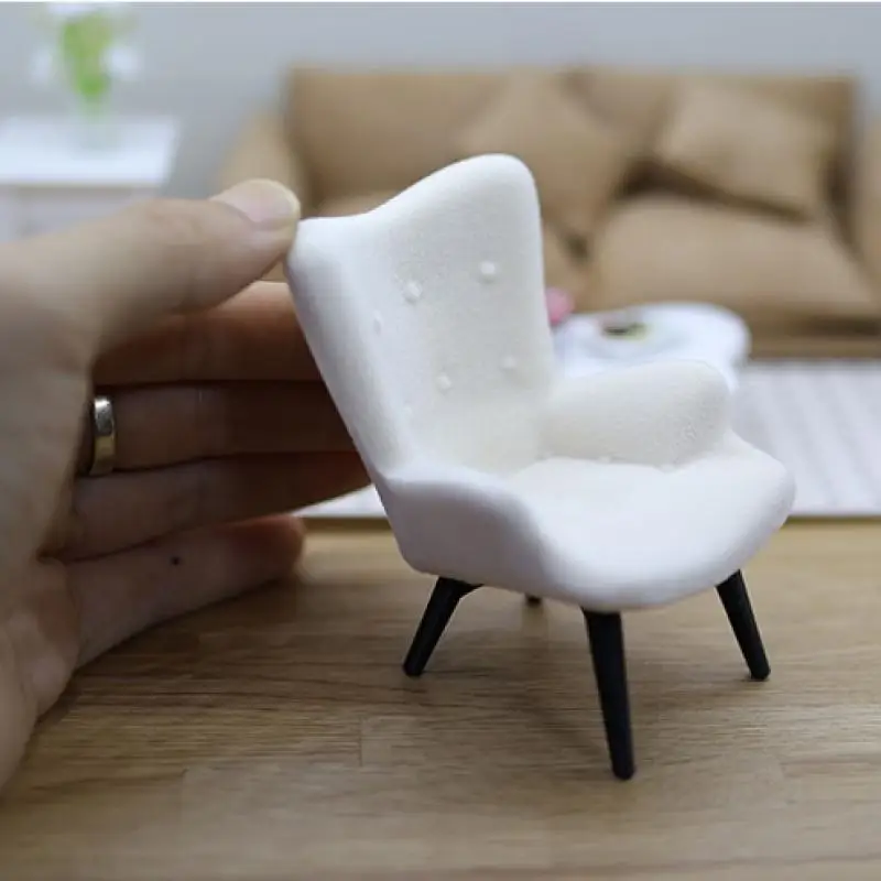 

[JN] 1 Piece 1/12 Dollhouse Mini Plush Sofa Chair Side Table Furniture Model For Doll House Decor Simulation