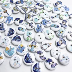 50/100pcs White Mixed Blue Baby Richly ound Wood Buttons Sewing Scrapbooking Clothing Craft Handwork Accessories 15mm WB918
