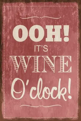 Wine O Clock Pink Aged Look Vintage Retro Style Metal Sign, Letter Box Gift, bar sign