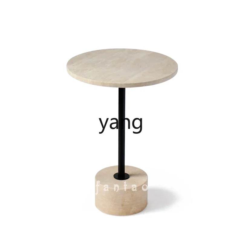 

CX natural travertine sofa side table light luxury bedside table creative coffee table small round