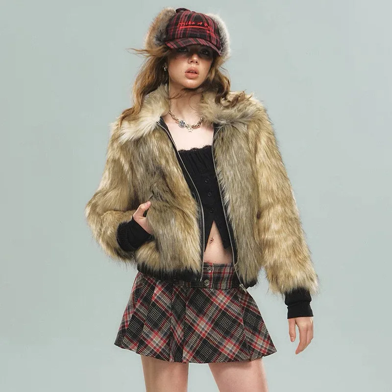 

2025 Autumn Winter Women's Artificial Fur Jacket Multicolor Fluffy Faux Fur Coat For Lady Comfortable Collar Female Fur Coat