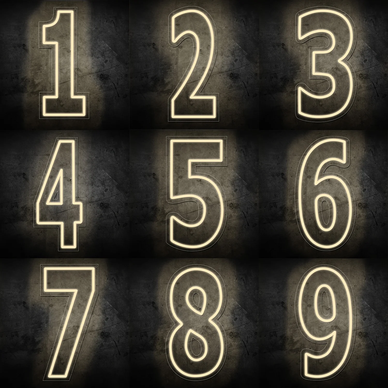 Large Number 0-9 Neon Sign - USB Powered with On/Off Switch - Wall-Mounted Plastic Decorative Light for Weddings, Birthdays