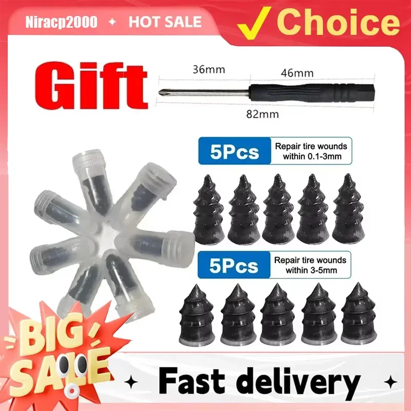

Комплект для ремонта проколов для автомобильных вакуумных винтов для ремонта шин, быстродействующие гвозди для ремонта шин самообслуживания для плоских шин с отверткой