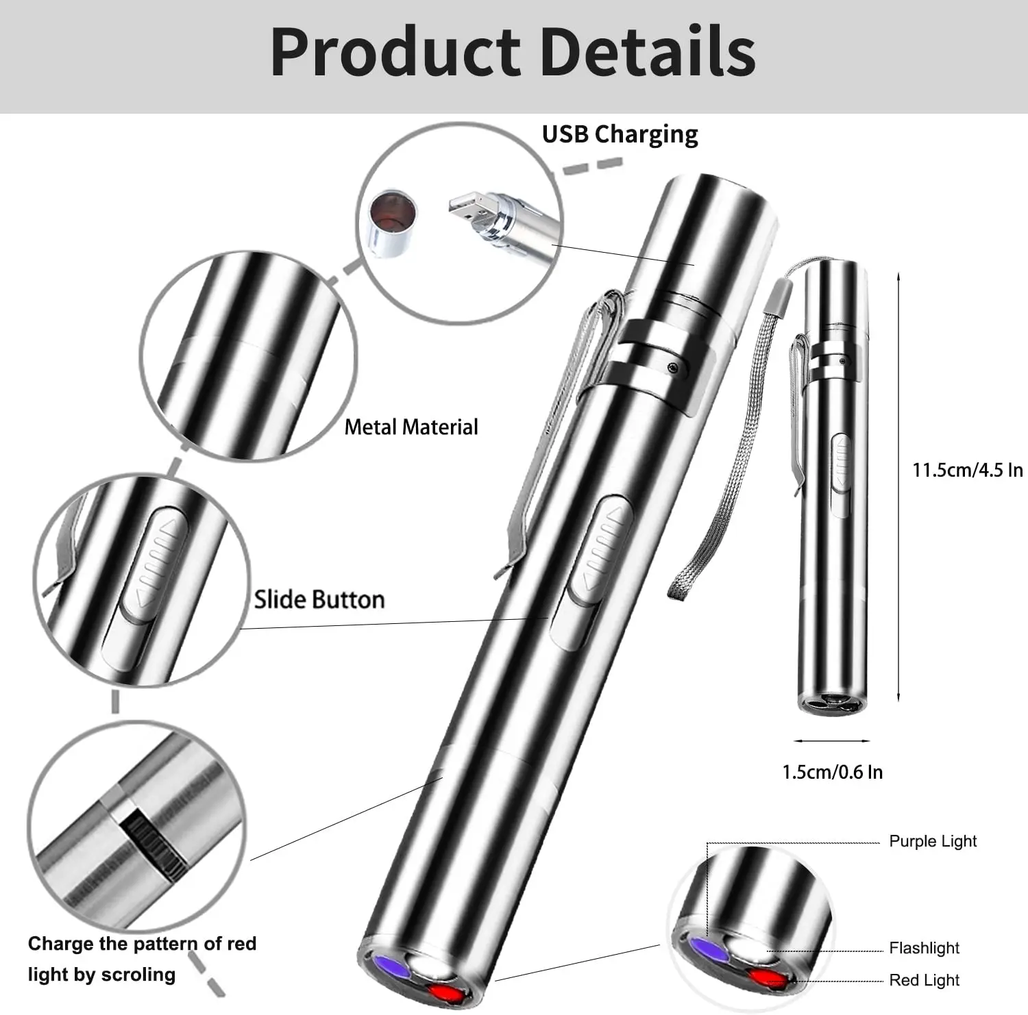 Pointers USB Rechargeable 3-in-1 Flashlight Infrared Detector Pet