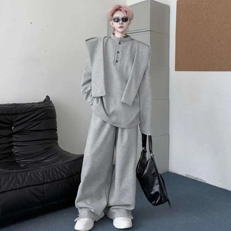 LUZHEN Loose Color 2025 Solid Spring Hooded Shawl Design Sweatshirt Men's High Quality Street Baggy Pants Two-piece Sets JY5937