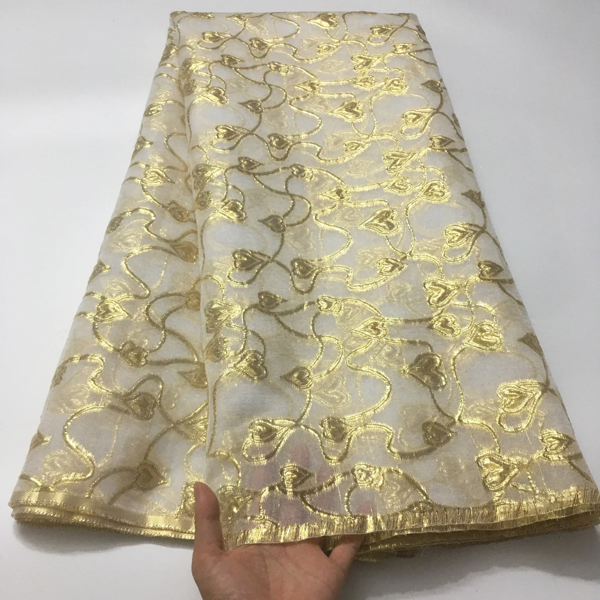 Gold African Brocade FabrIc Jacquard Lace Floral Damask Cloth 2022 Nigerian French Lace Fabric For Wedding Dress Sew LJK22205