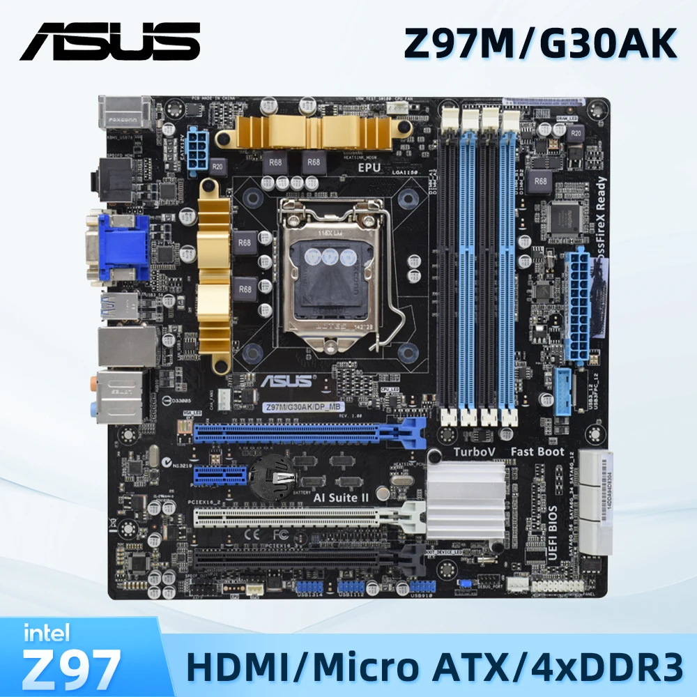 

ASUS Z97M/G30AK/DP_MB Socket LGA 1150 Intel Z97 Motherboard Micro ATX Supports Core i3 4130 4150 4170 i5 4570 4590 i7 4770 4790