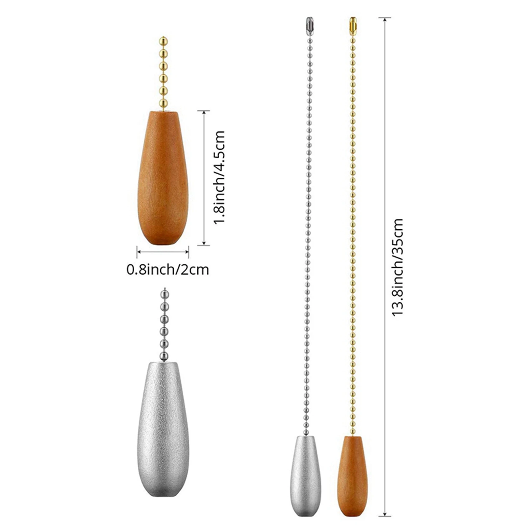 ABFS 8 Pieces Ceiling Fan Chain Pulls Wooden Pull Chain Extension Pull Chain For Ceiling Light Lamp (Silver And Wood Color)
