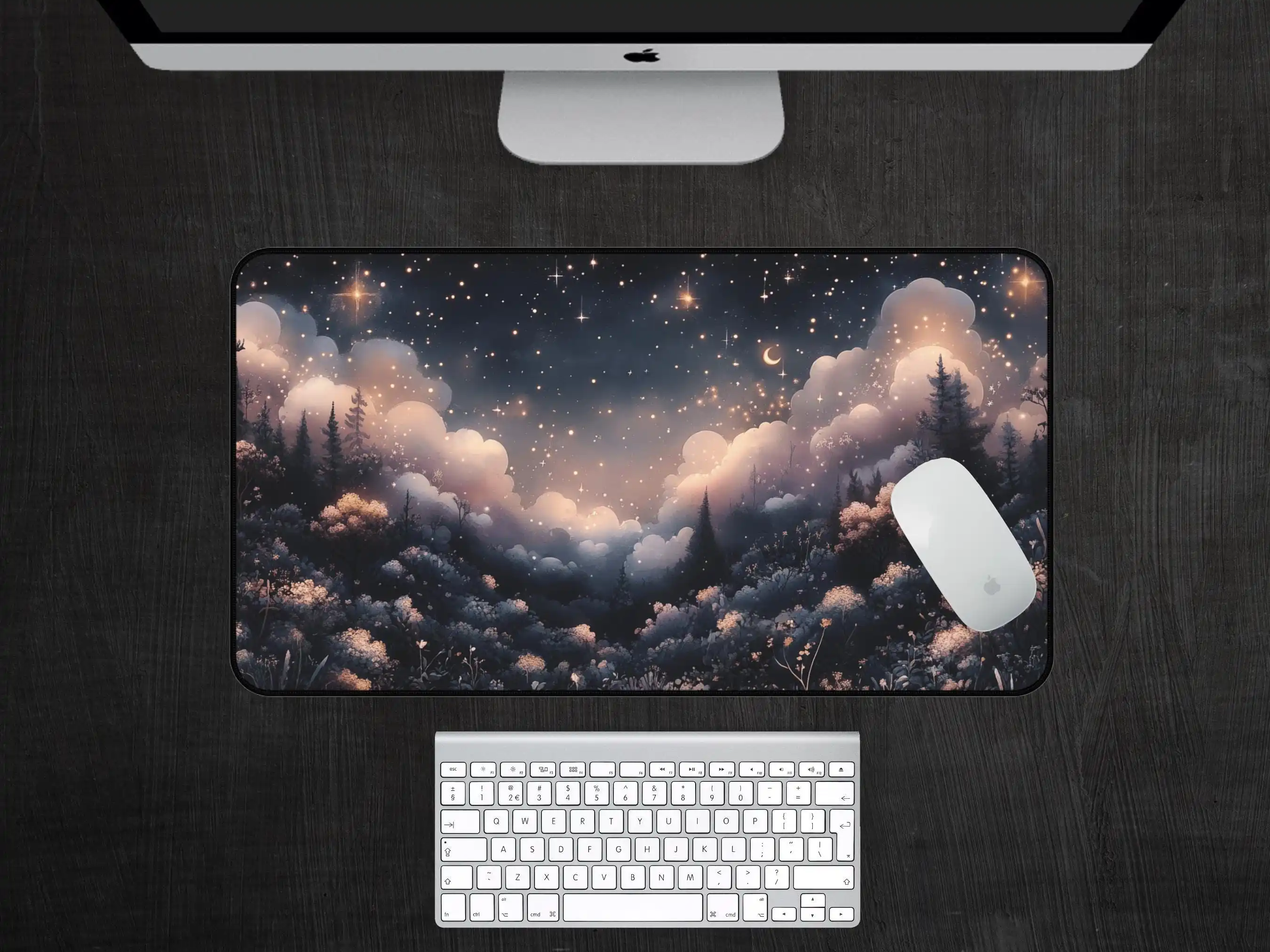 Starry Night Forest Art Deskmat,Non-slip and Waterproof Mousepad,Office and Gaming Desk Decorative Mat,Perfect Gift for Friends.