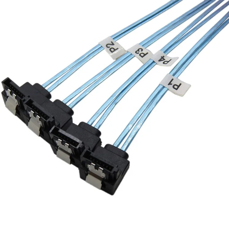 Mini SAS 36PIN interno (SFF8087) a 4 * SATA 7PIN con pestillo Cables de ruptura de ángulo recto