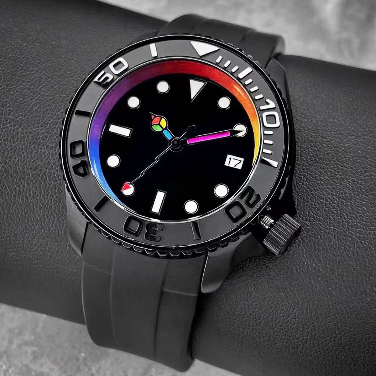 41ミリメートルNH35ケースSKX007新レインボー腕時計ステンレススチールケースサファイアガラス防水ためNH35ムーブメント腕時計accessorie