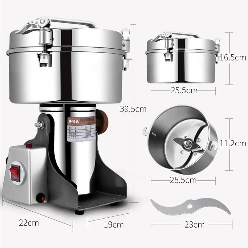 Original brand new！4500G Powder Grinder Spice Grinder Grain Crusher Large Commercial High Capacity Stainless Steel Pure Copper M