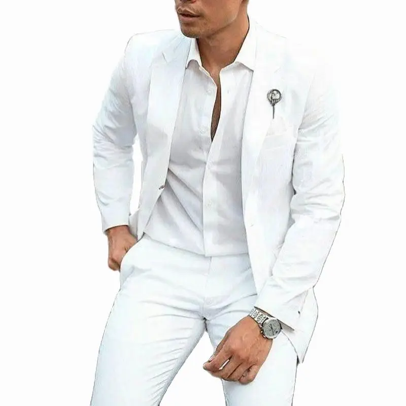 Latest White Wedding Suits Groom Tuxedo 2 Piece Groomsmen Formal Party Male Blazer Summer Slim Fit Costume Homme (Jacket+Pants)