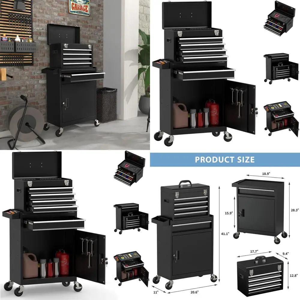 

Мобильный инструментальный шкаф на 5 ящиков со съемным ящиком для инструментов, запираемый шкаф на колесах для мастерских и складов