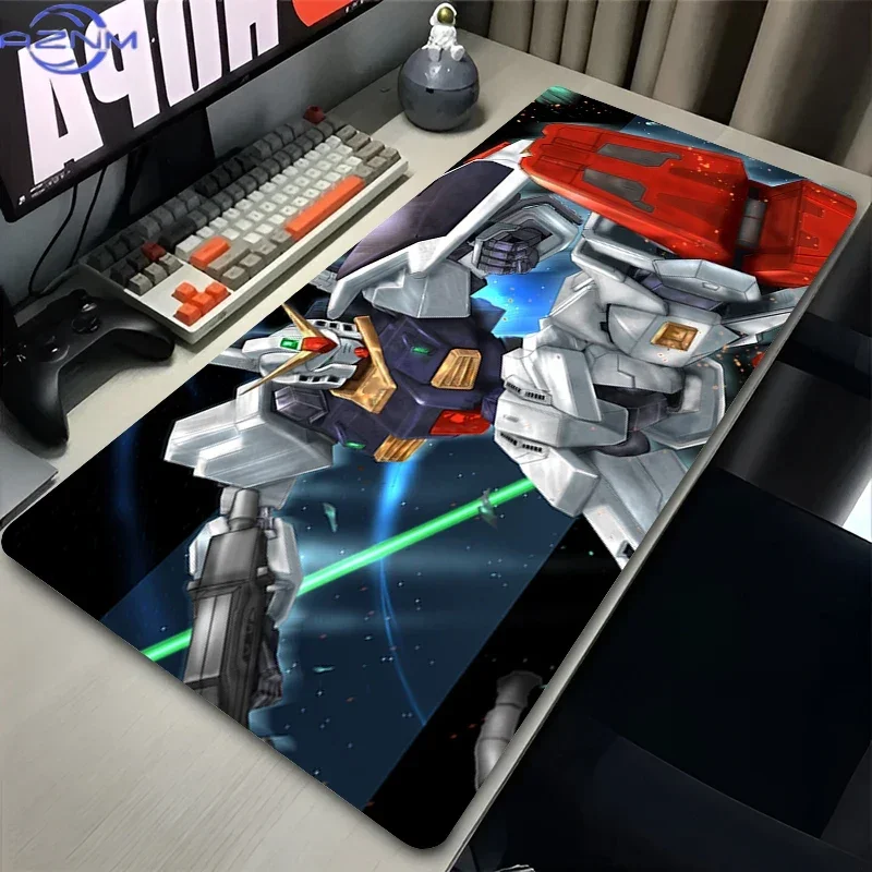 Blue Sky Tropical Scenery Anime Sci-fi Mecha With Shield and Rifle Graphic Mouse Pad, Rubber Non Slip Backing, Smooth Surface Ga