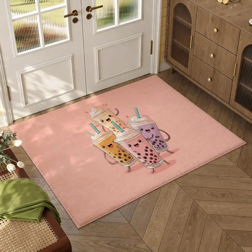 Bubble Tea Floor Mat Soft Thickened Flannel Door Mat Non-Slip Living Room Rug Home Decor