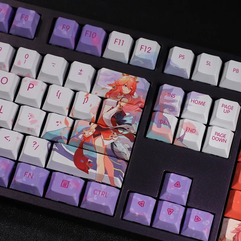 Genshin Impact Yae Miko 108 Key Caps PBT DYE Sublimation Cherry Profile MX Cross Axis Switch Keycap Mechanical Keyboard Gift