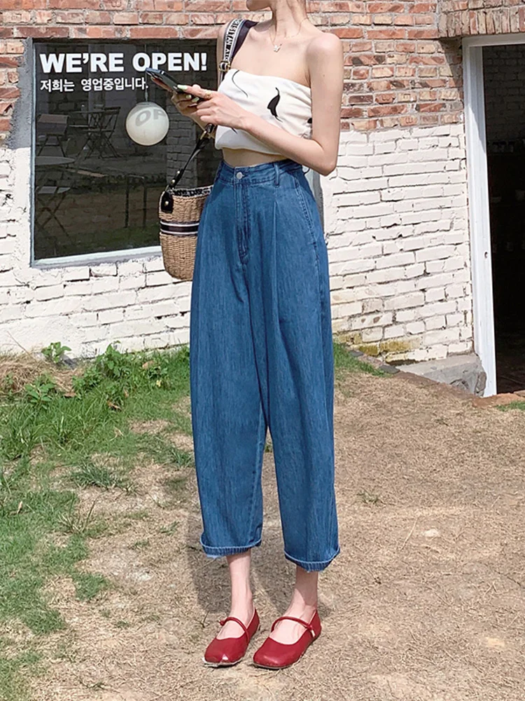 

High Waist Loose Wide Leg Denim Jeans Women's Spring Autumn Sle Slimming Dad Drapey plus Size Trendy Nine Point Banana Jeans
