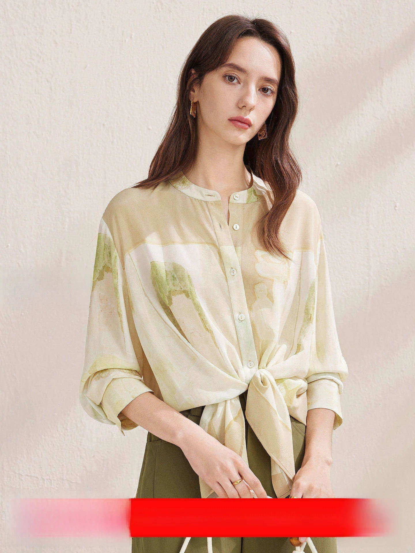 

Zhaojun Spring Summer New Style Long Sleeve Floral Silk Shirt Women's Holiday Loose Double Gauze Top Skin-friendly Breathable
