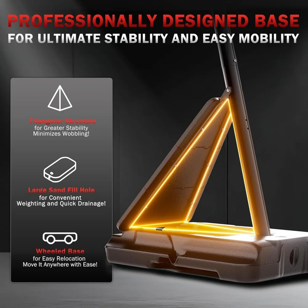 Portería de baloncesto al aire libre ajustable de 10 pies con luz LED, tablero posterior duradero, sistema portátil para todo tipo de clima