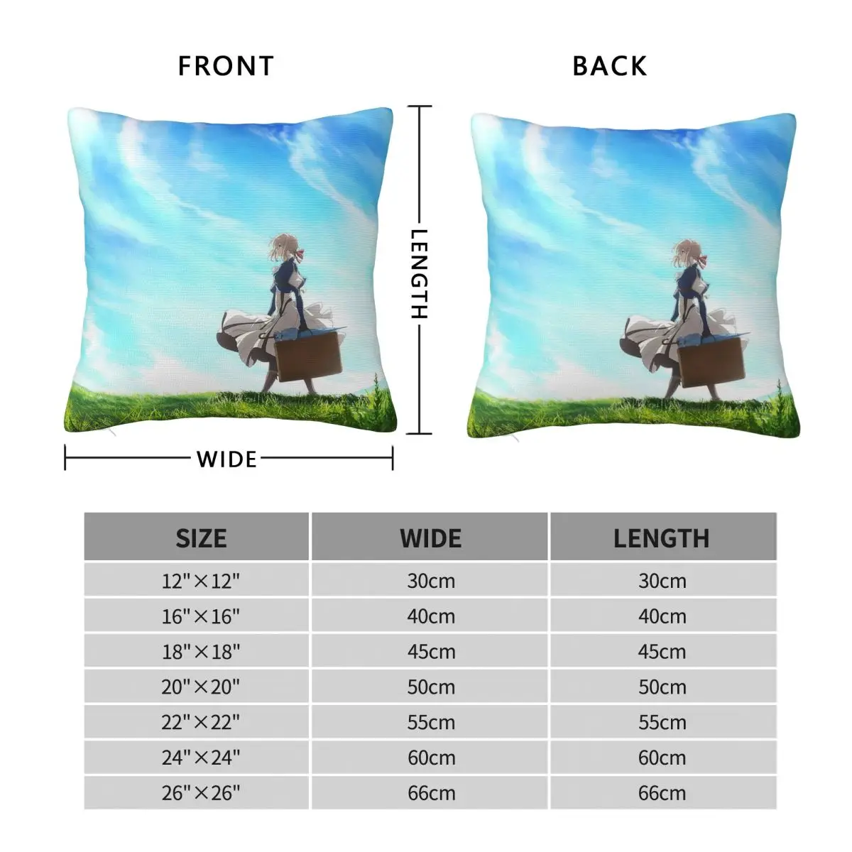 Violet Evergarden Anime Square Pillowcase Polyester Linen Velvet Pattern Zip Decorative Home Cushion Cover