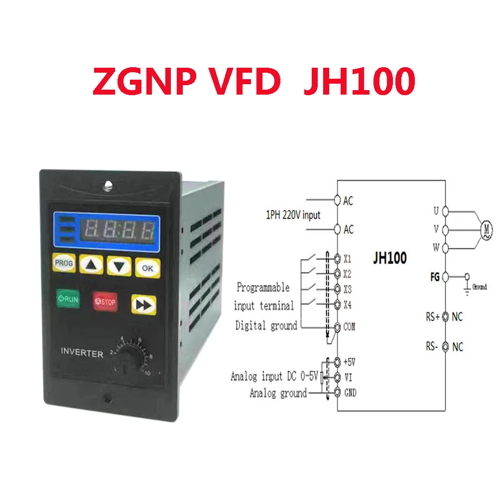 ZGNP JH100 Inverter 220V, 0.4/0.75/1.5kW Frequency Converter/VFD