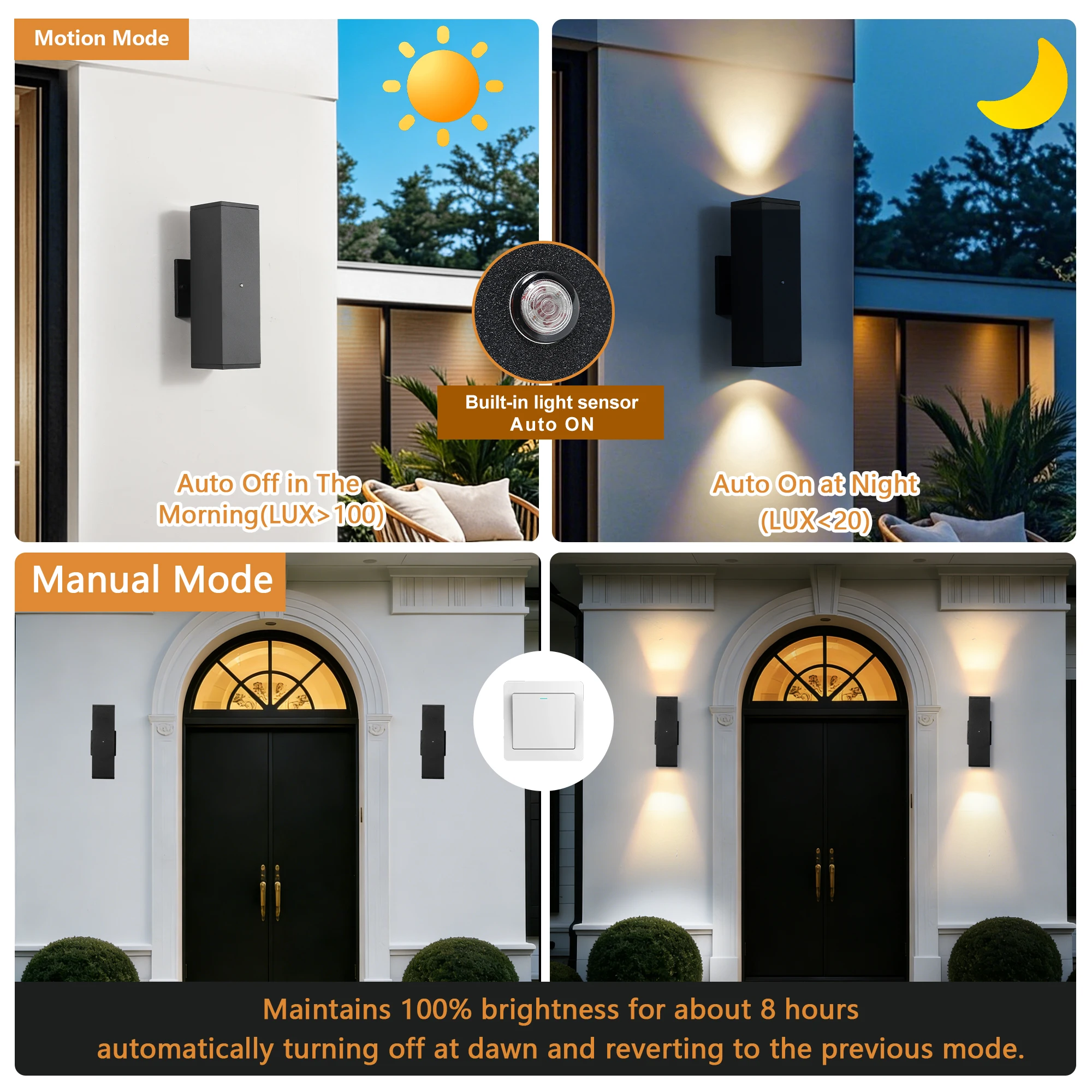 Motion Sensor Outdoor Wall Lights 2 Pack, Matte Black Aluminum Up Down LED Sconce, Dusk to Dawn Waterproof Exterior Light