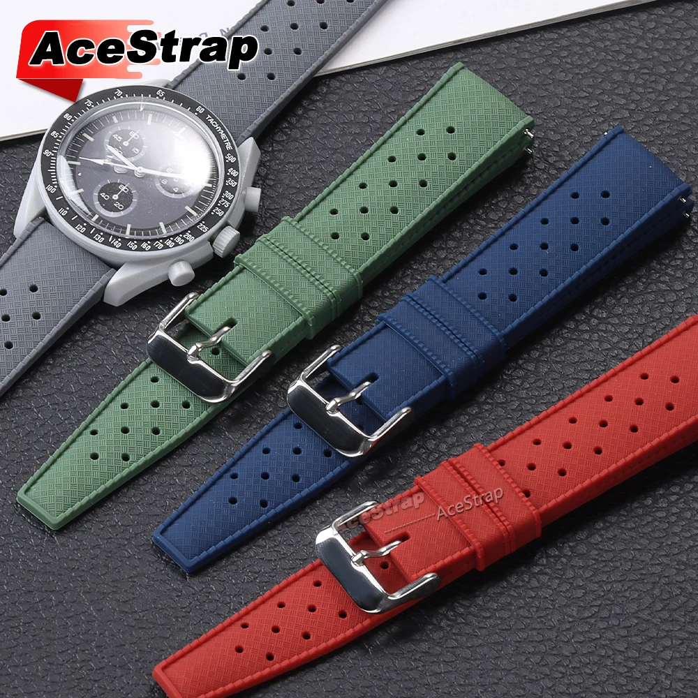 2-Rings Tropical Sports Silicone Band 18mm 20mm 22mm  Rubber Tropic Smart Watch Strap for Seiko Bracelet for Rolex Quick Release
