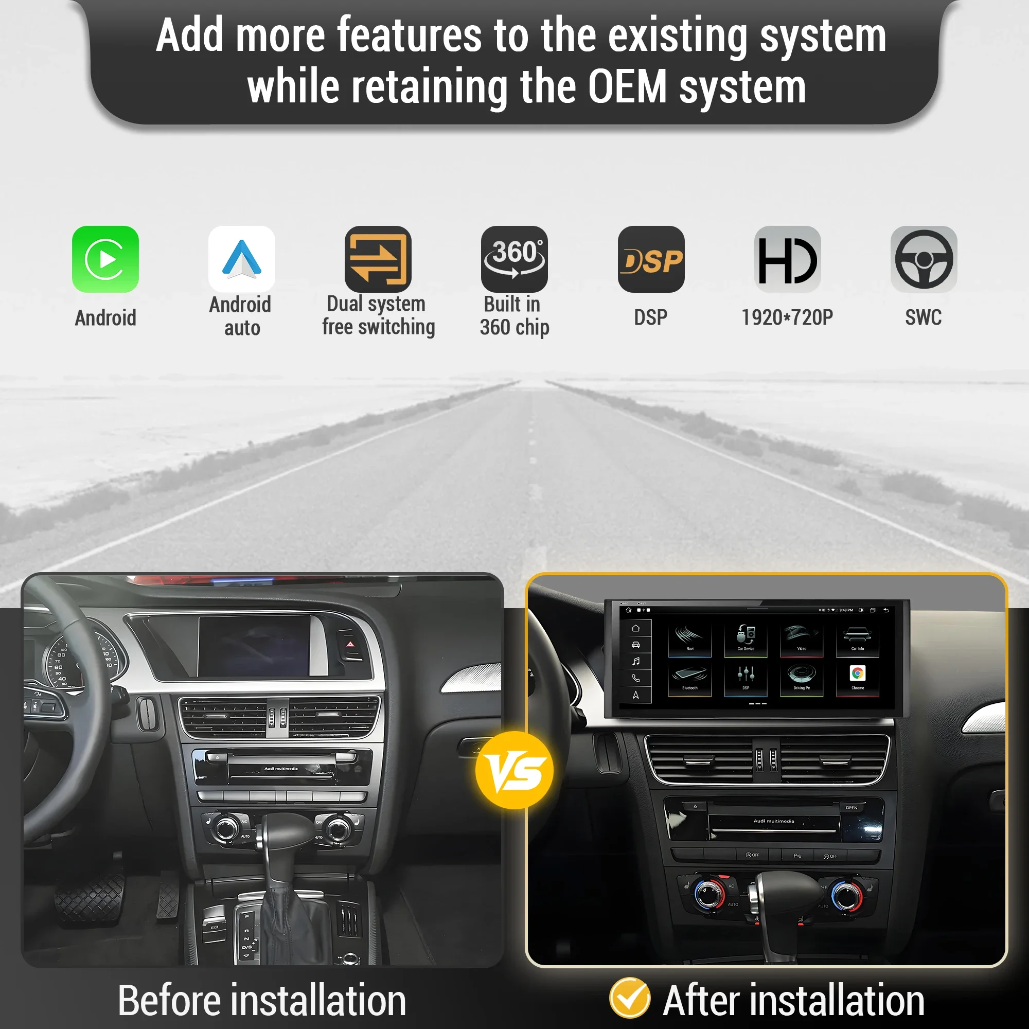 12.3 inch Left Hand Drive Android 13 Car Radio For Audi A4 B8 A5 2008-2017 BT Carplay Qualcomm Snapdragon 680 Head Unit Screen