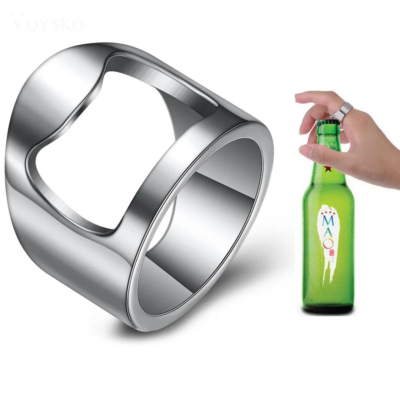 Anillo abridor de botellas, sacacorchos creativo, anillo de dedo de acero inoxidable, abrelatas de cerveza, Gadgets, accesorios de cocina para Bar