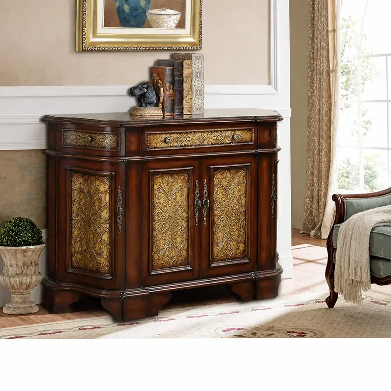 European Style Six Door Porch Cabinet Decorative Screen Partition Living Room Storage Locker with Relief Design