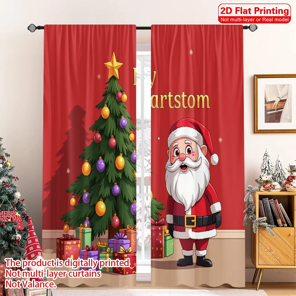 2pcs 2D flat printing Merry Christmas Popular Drapes christmas my partstom santa Polyester Without Electricity Festive Wall