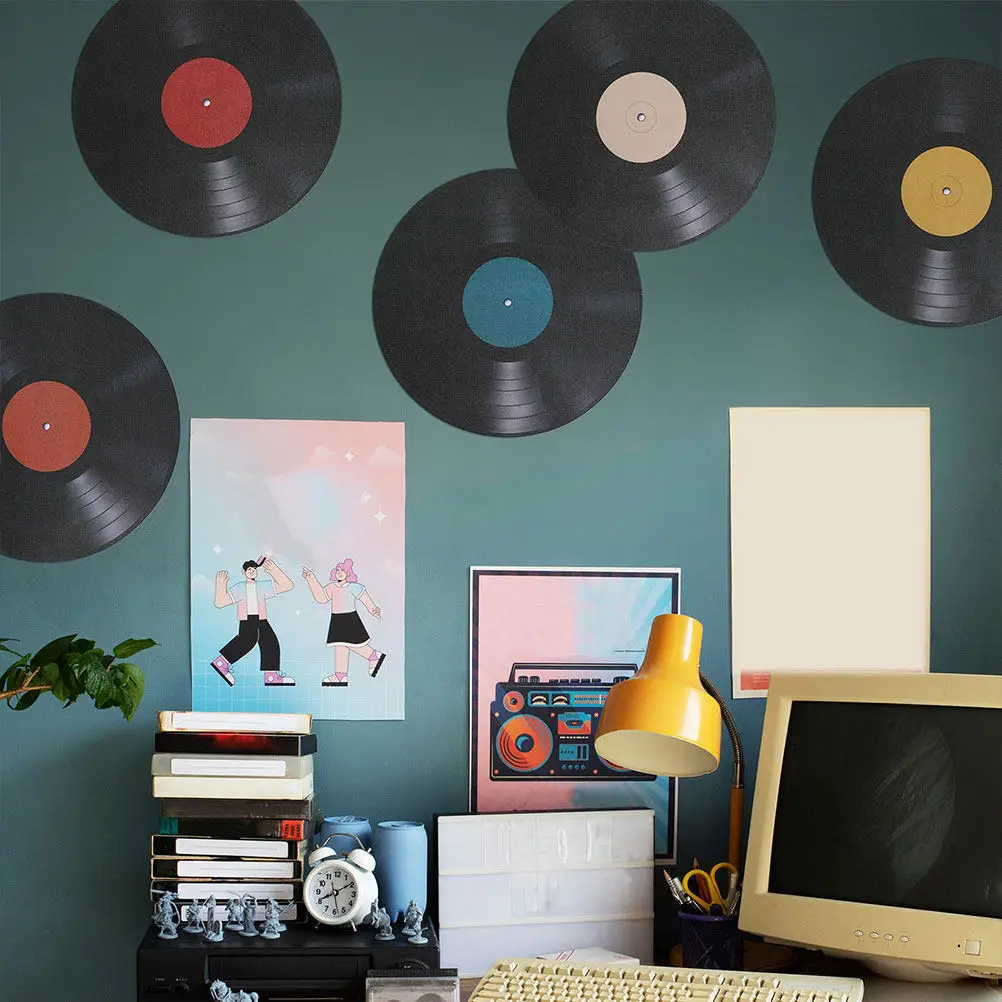 Vinyl Record Wall Sticker Easy Apply Removable Wall Decal Retro Music Decor Vinyl Records Stickers for Bedroom Living Room