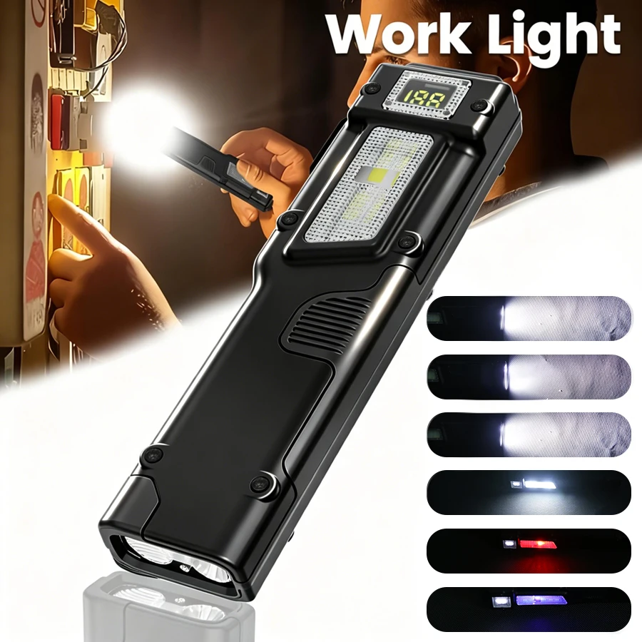 Rechargeable 1500 Lumen Flat Flashlights EDC Tactical Flashlight,Dual-Switches LED Small Flashlight with Digital Display,Stainle