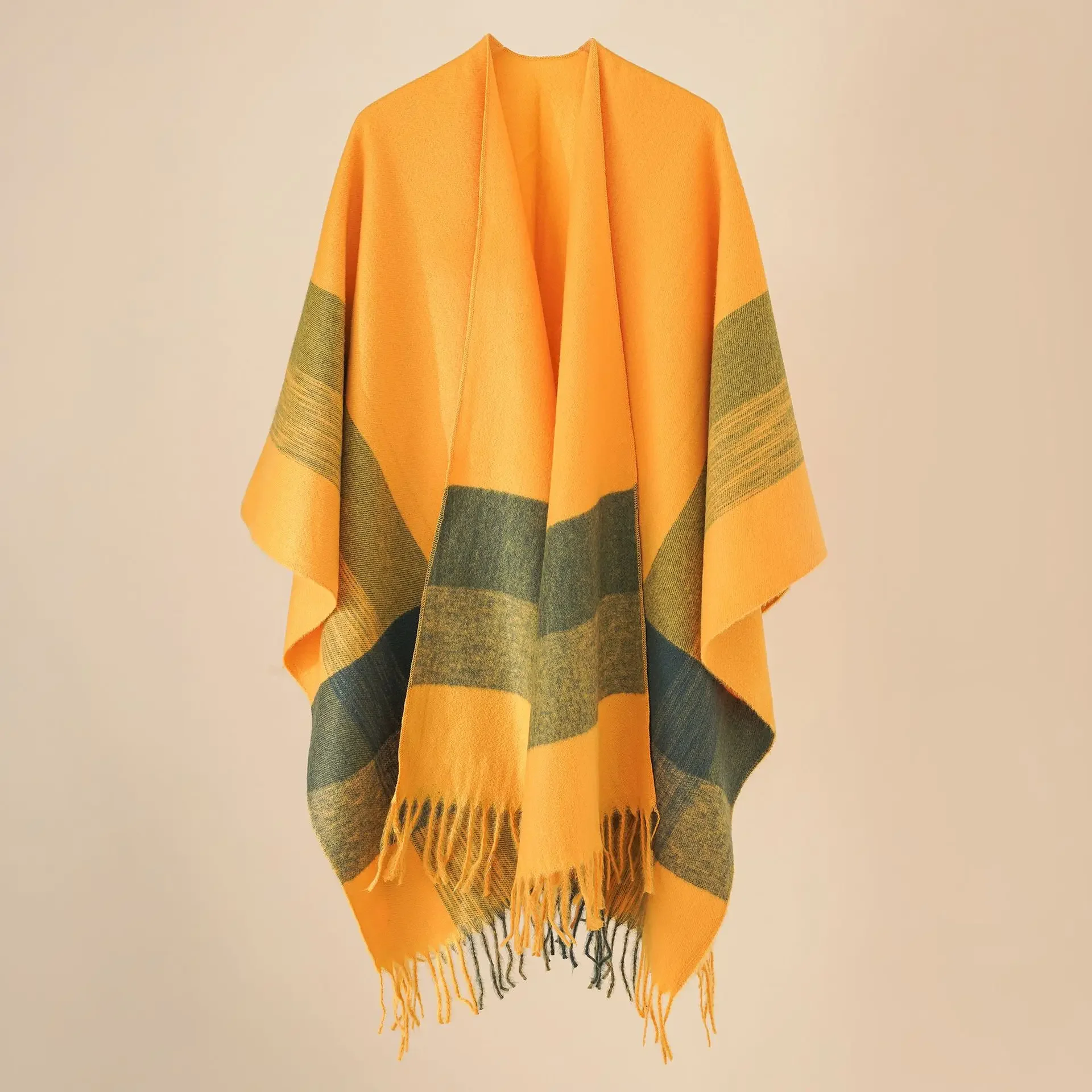 Châle chaud à carreaux pour femme, cape poncho, long, fendu, rue Everak, automne, hiver