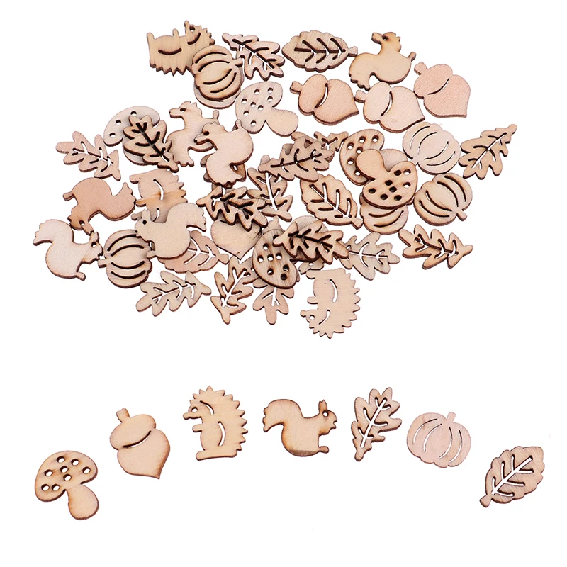 50pcsMixed Wooden Craft Squirrel Leaves Mushroom Shape Hedgehog Decoration Basteln Sewing Accessories Diy En Feutrine Сделай Сам