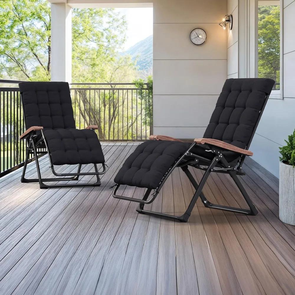 Oversized Outdoor Reclining Chair Set of 2 Patio Zero Gravity Chaise Lounge Folding Chair with Removable Cushion, Customized