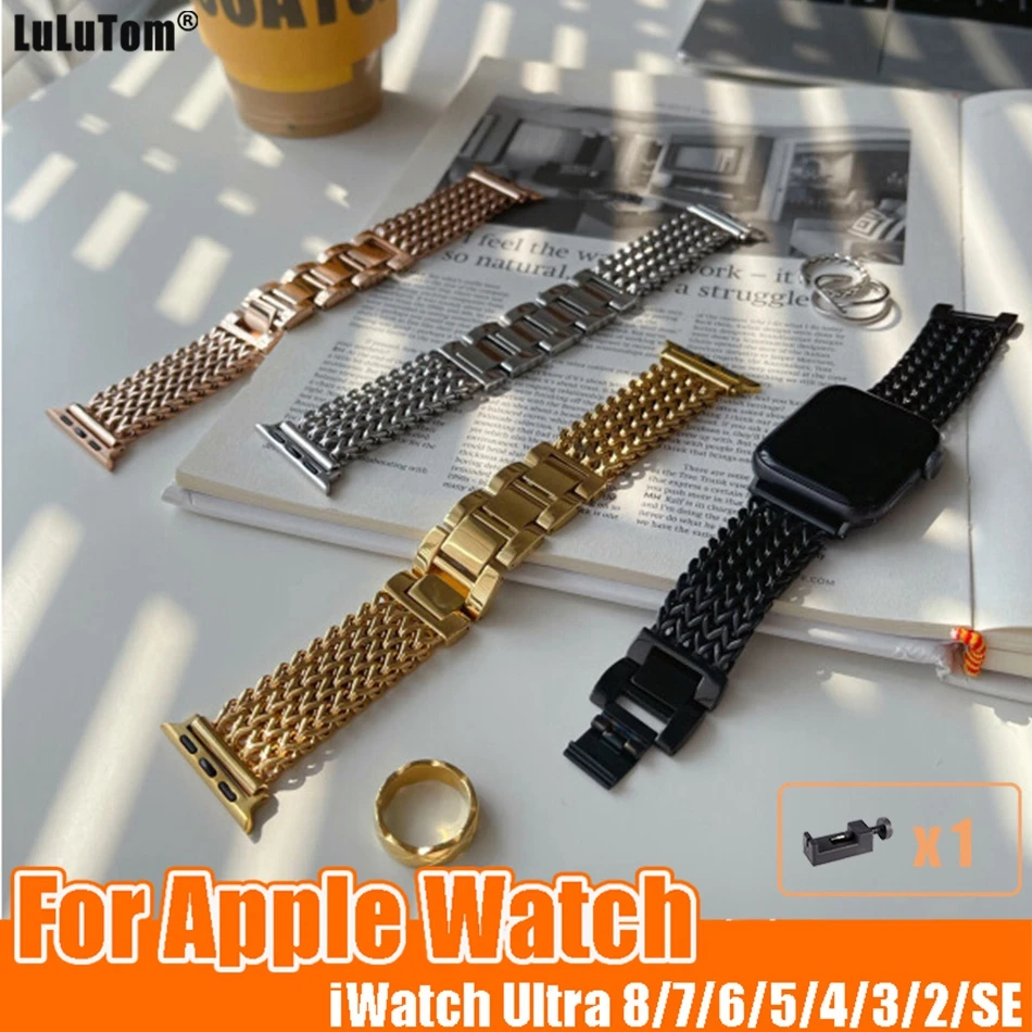 Luxury Link Strap For Apple Watch Band Ultra 2 49mm Iwatch Series 10 9 8 6 7 5 SE 4 46/45/44/42/41/40/38mm Metal Steel Bracelet