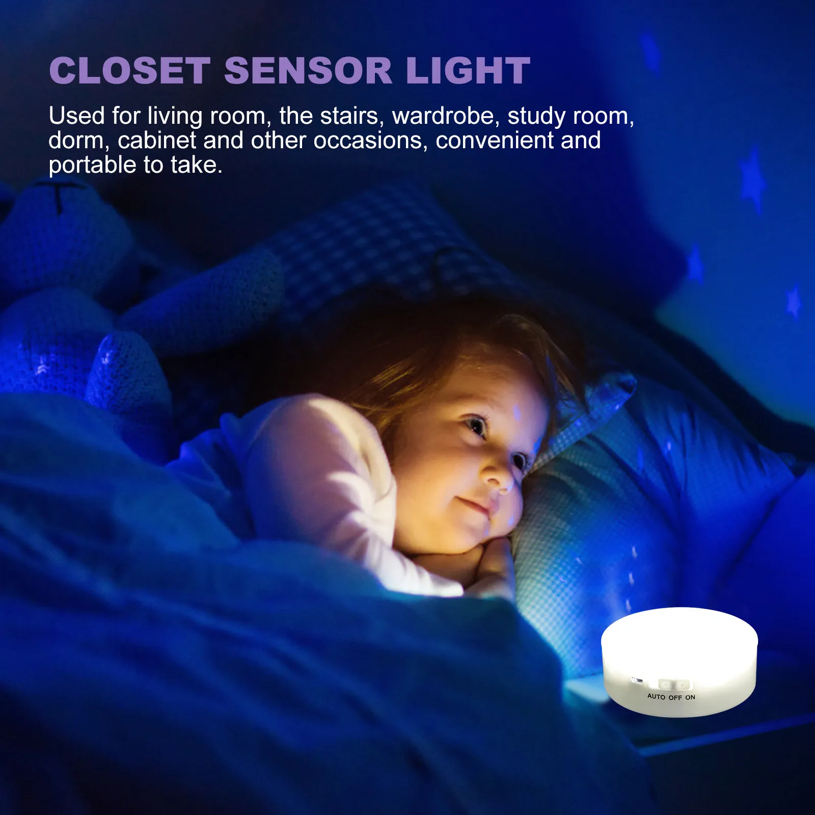 Rotatable USB Rechargeable Motion Sensor Light Round LED Night Light for Living Room Study Dorm Kitchen Closet Cabinet Indoor