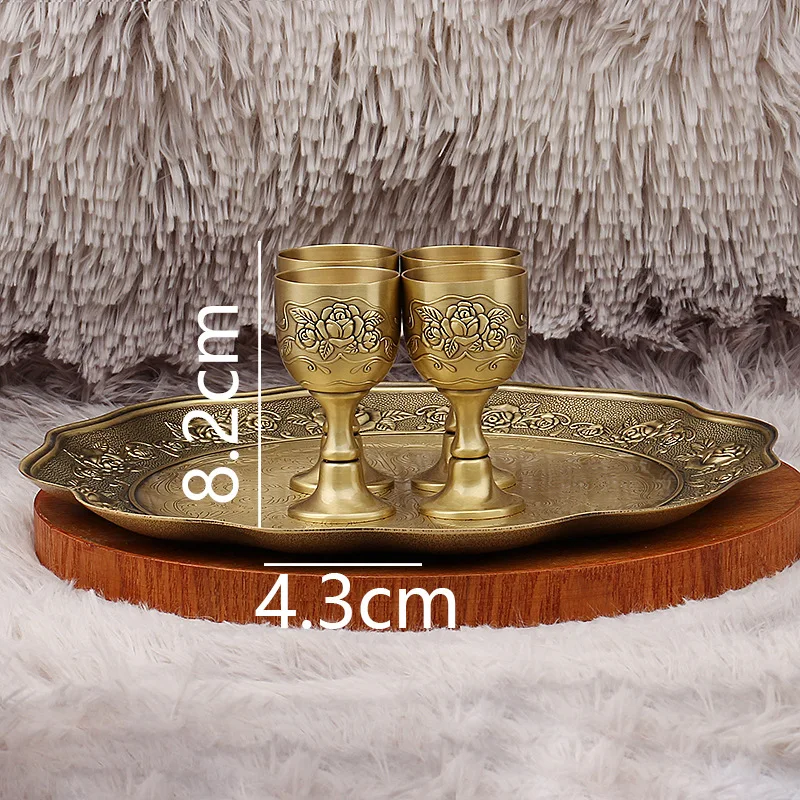 Light Luxury European Antique Style Six-Piece Rose Pot Cup Wine Set Home Wedding Housewarming Metal Gift