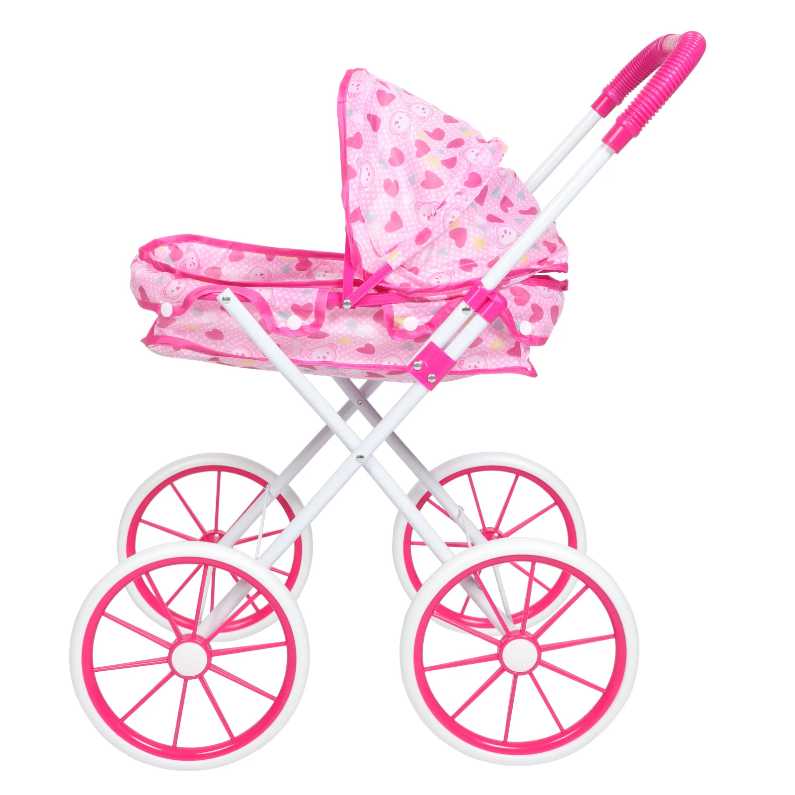 Girl Toy Trolley Pram Pretend Miniature Baby Carriage Umbrella Stroller Pink