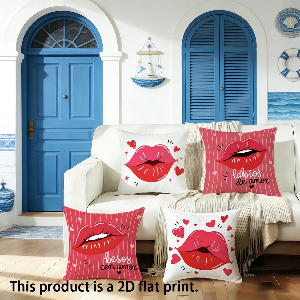 1pc  Lip Print Throw Pillow Covers, Romantic Kiss Themed Square Cushion Cases for Home Decor