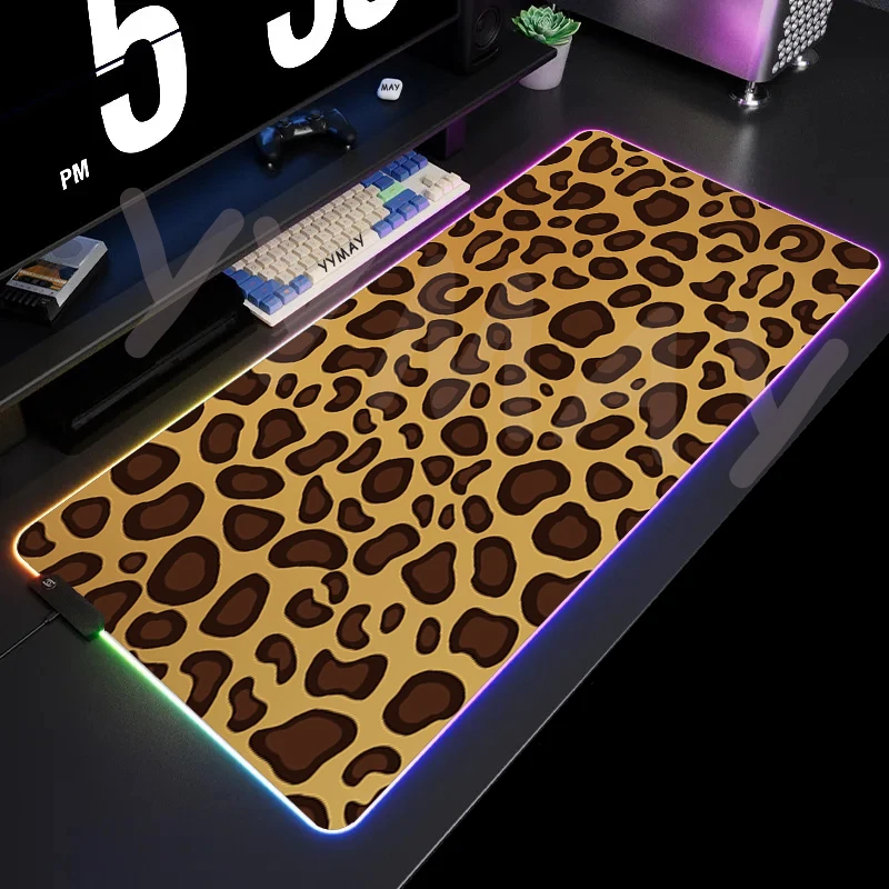 Large LED Desk Mats RGB Computer Mousepad Leopard Print Design 90x40cm Backlight Keyboard Mat Table Pad Gamer Luminous Mousepads