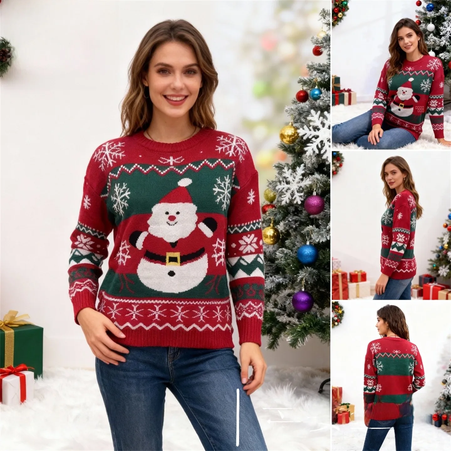 

KIKOBABY Women's Cisas Knitwear S Claus Knitted Sweater Long Sve round Ne Loose Fit Cisas Theme Faion