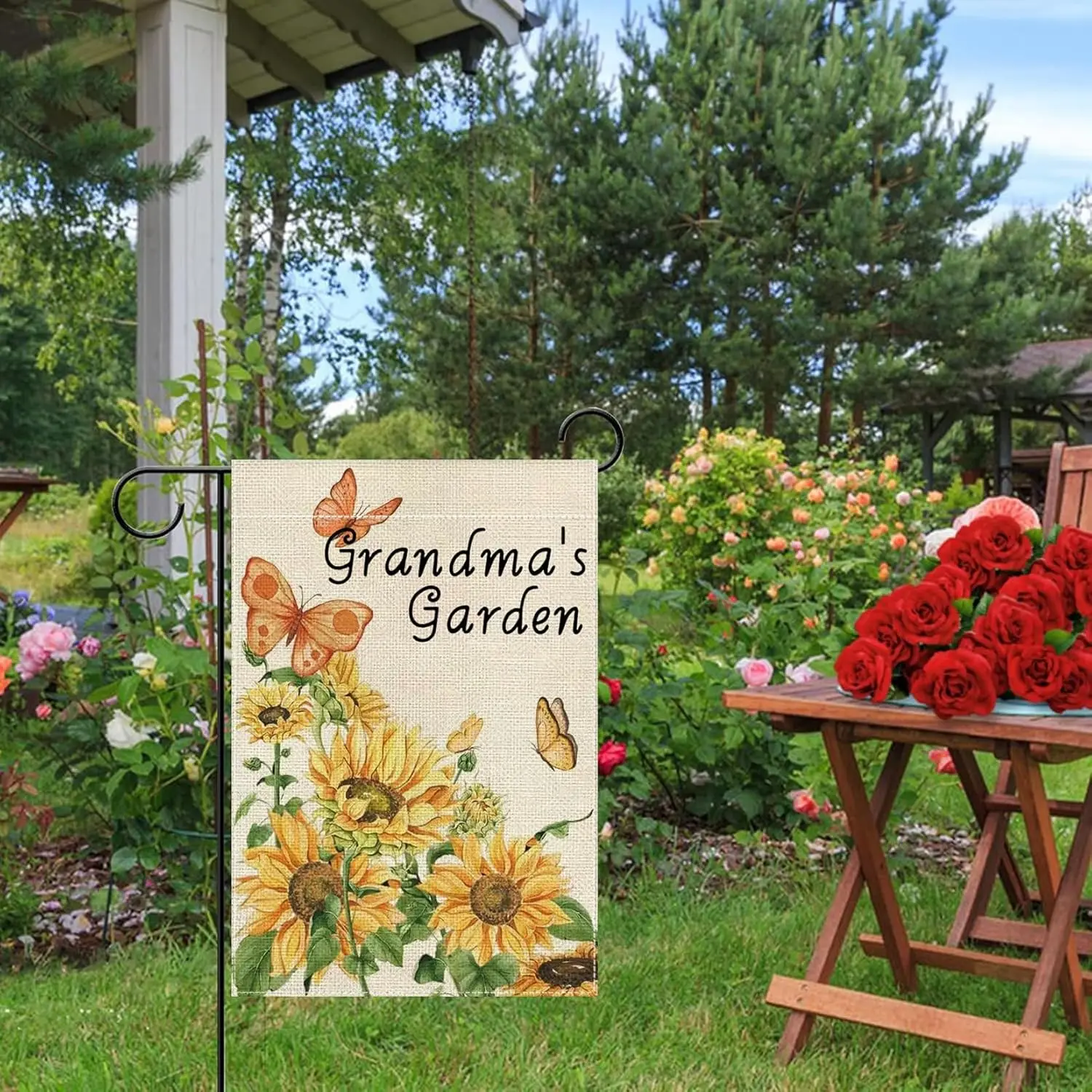 Grandmas Garden Flag, Grandma Sunflower Garden Decor, Grandma's Garden Sign Garden Gifts for Grandma, Butterfly Garden F UUM hhz